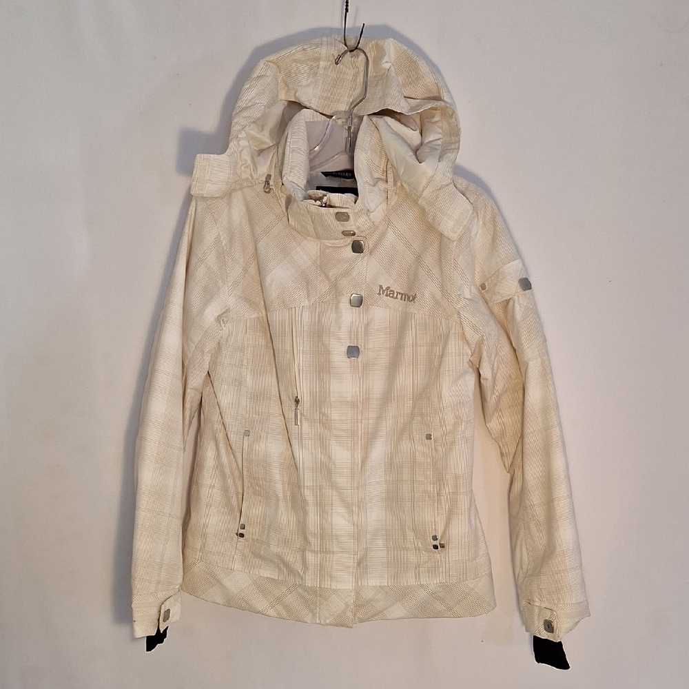 Marmot Waterproof Off-White Hooded Jacket with Button Accents Insulated
